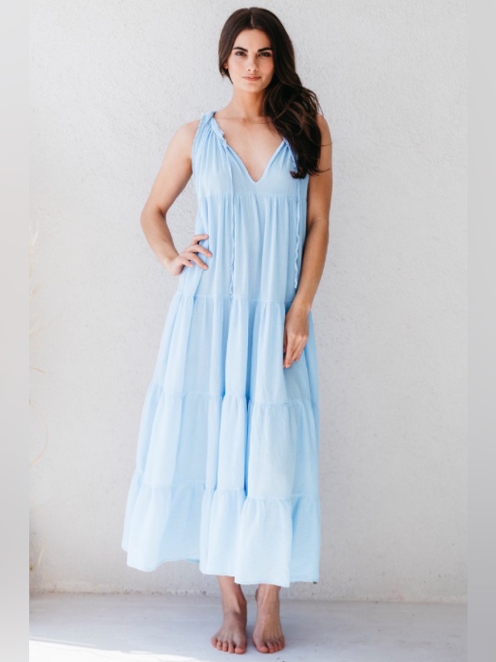 9Seed Cielo Blue Lighthouse Beach Dress 100% Cotton Size Small